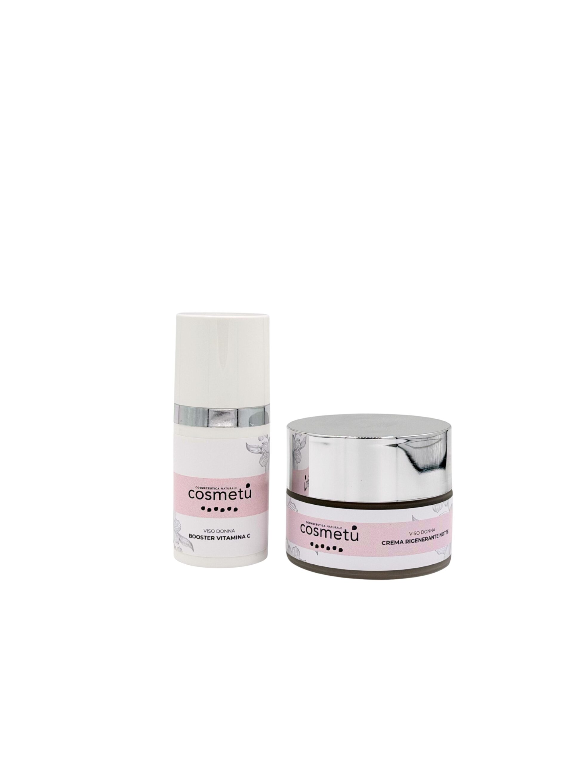 Kit Reset Viso Rigenerazione – Booster Vitamina C e Crema Notte Kit Reset Viso Cosmetù con booster vitamina C e crema rigenerante notte
