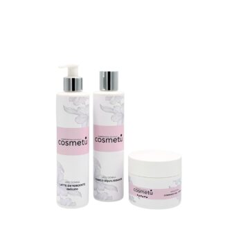 Kit Reset Viso Cosmetù con latte detergente, tonico con acido ialuronico e gommage viso corpo
